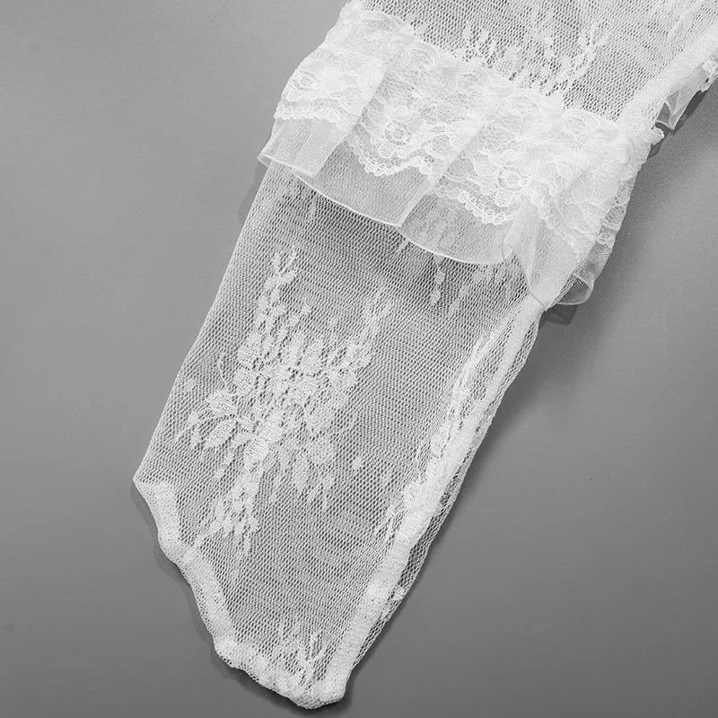 Y2K Vintage Lace Thigh High Sheer Ruffle Stockings Socks Lunarity Garage