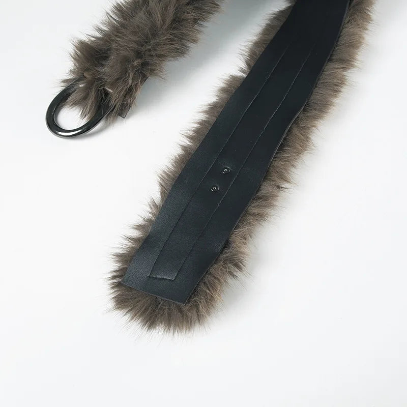 Winter Vintage Furry Patchwork Belt - PU Leather Decorative Waistband for Women Vintage Belt LUNARITY GARAGE