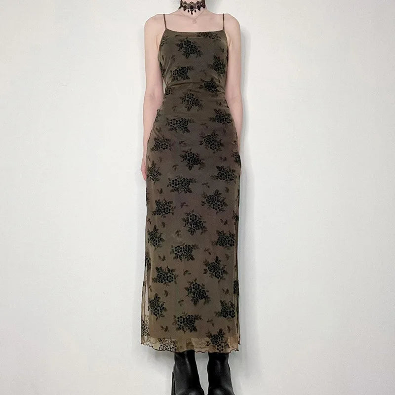 gothic summer dresses Gothic Black Summer Dress Women Streetwear Lolita Floral Print Sleevel – LUNARITY GARAGE