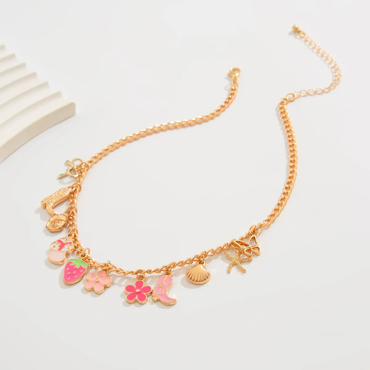 14K Gold Boho Seashell Cross Charm Necklaces Necklace Lunarity Garage