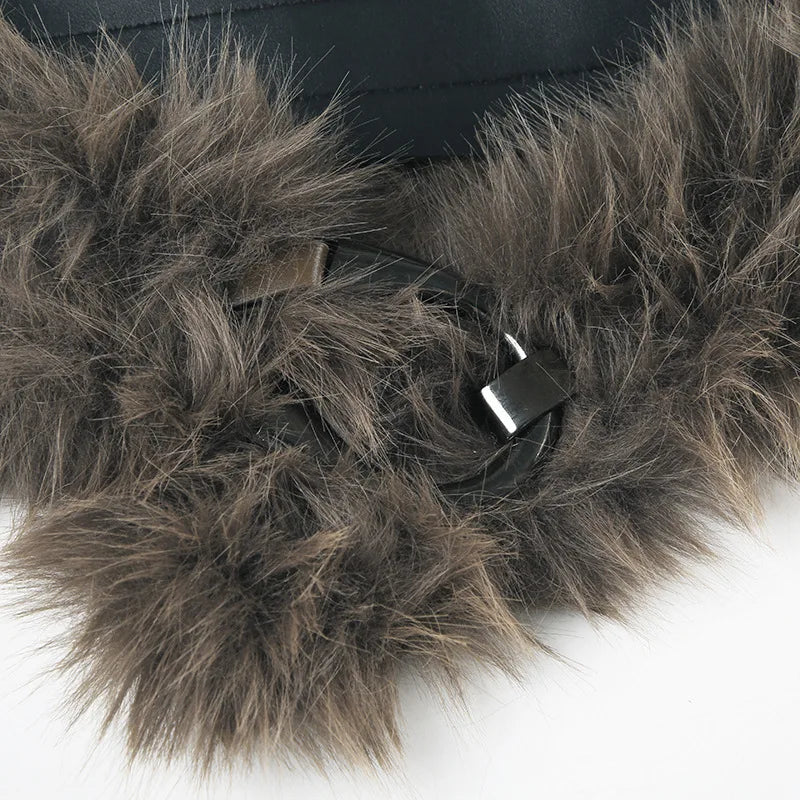 Winter Vintage Furry Patchwork Belt - PU Leather Decorative Waistband for Women Vintage Belt LUNARITY GARAGE