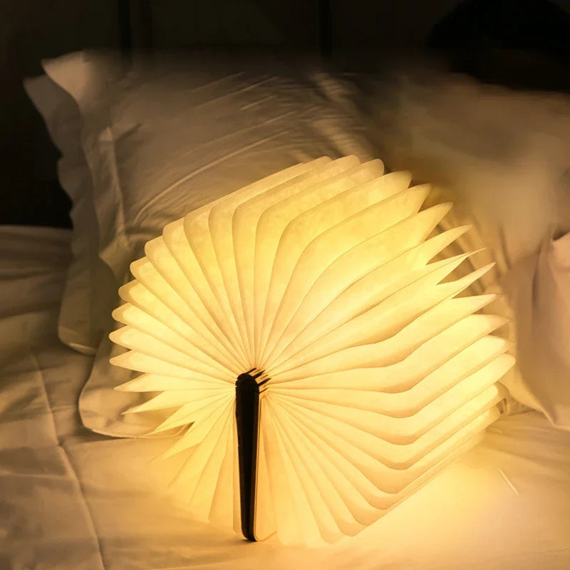3D Folding RGB LED Book Light – USB Rechargeable Wooden Night Lamp for Bedroom & Desk Decor Night Lights LUNARITY GARAGE