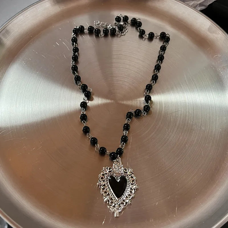 Gothic Red Peach Heart Pendant Necklace For Women Girls Sliver Ghost Claw Love Short Choker PunkClavicle Chain Gifts Necklace Lunarity Garage 04