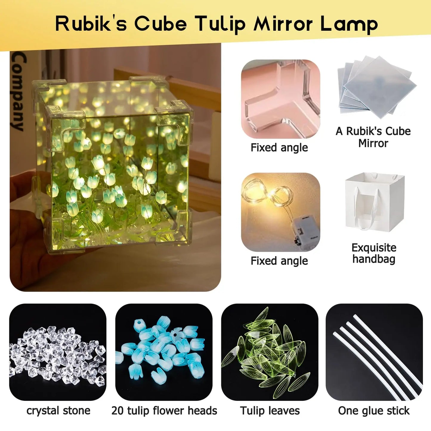 DIY Tulip LED Night Light – Magic Cube Table Lamp & Mirror 2-in-1 Decorative Gift Night Lights LUNARITY GARAGE