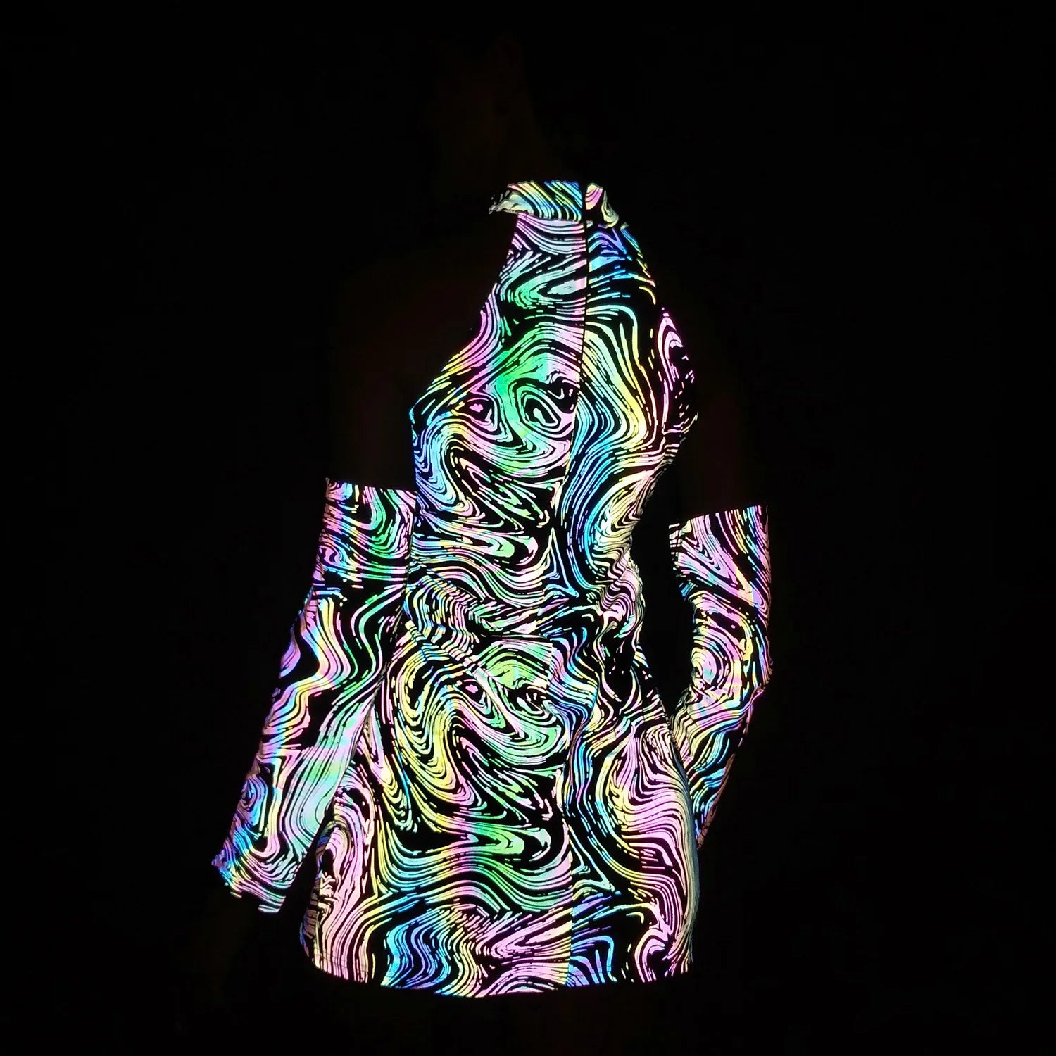 Reflective Halter Dress – Rainbow Mini Party Rave Festival Dress with Detachable Sleeves Dress LUNARITY GARAGE