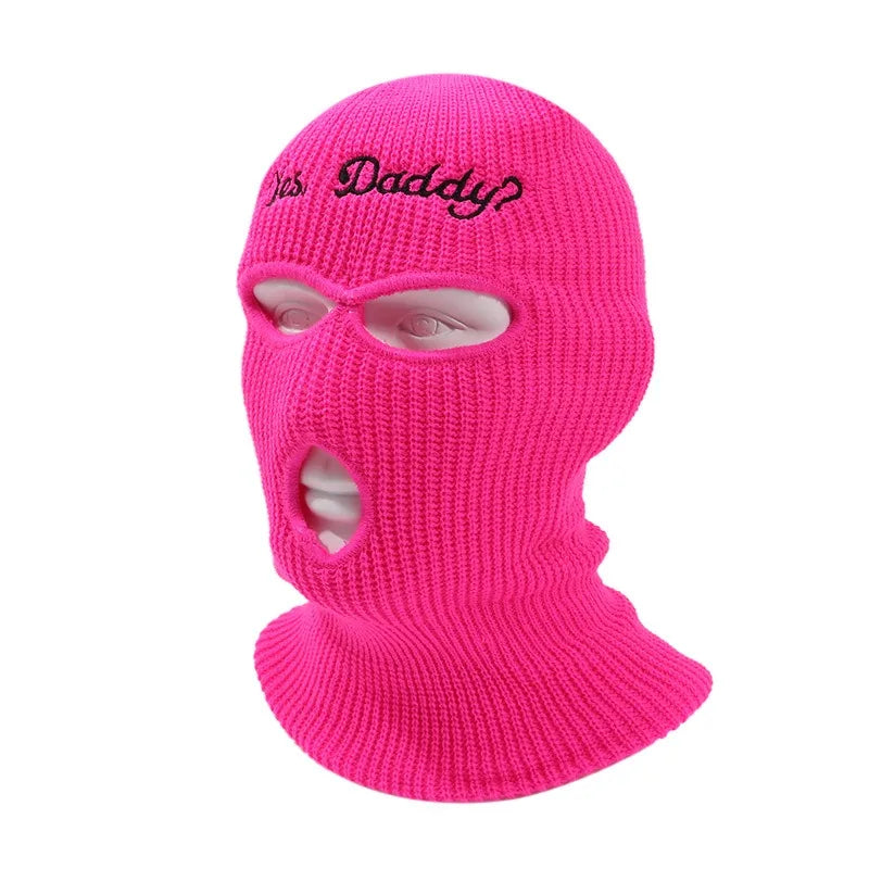 "Yes Daddy" Embroidered Balaclava – Knit Full Face Mask for Winter & Outdoor Sports Balaclavas LUNARITY GARAGE
