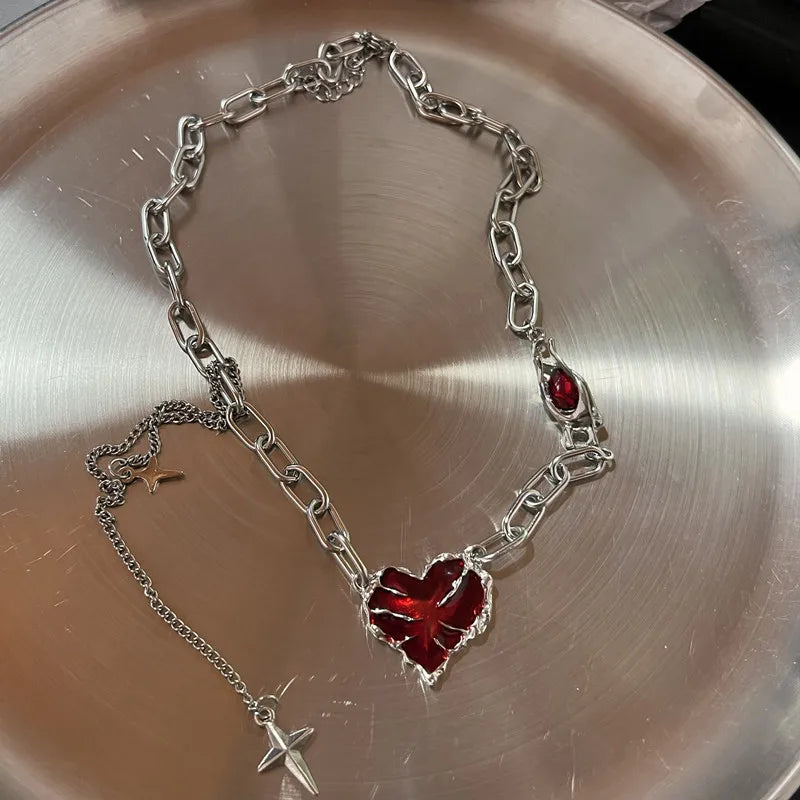 Gothic Red Peach Heart Pendant Necklace For Women Girls Sliver Ghost Claw Love Short Choker PunkClavicle Chain Gifts Necklace Lunarity Garage 03