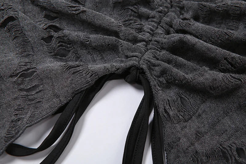 Gray Gothic Lace Cutout Long Sleeve Tuxedo Top top LUNARITY GARAGE