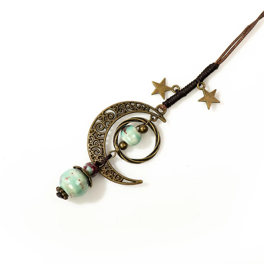 Star And Moon Ceramic Beads Chain Wind Pendant Necklace Necklace Lunarity Garage