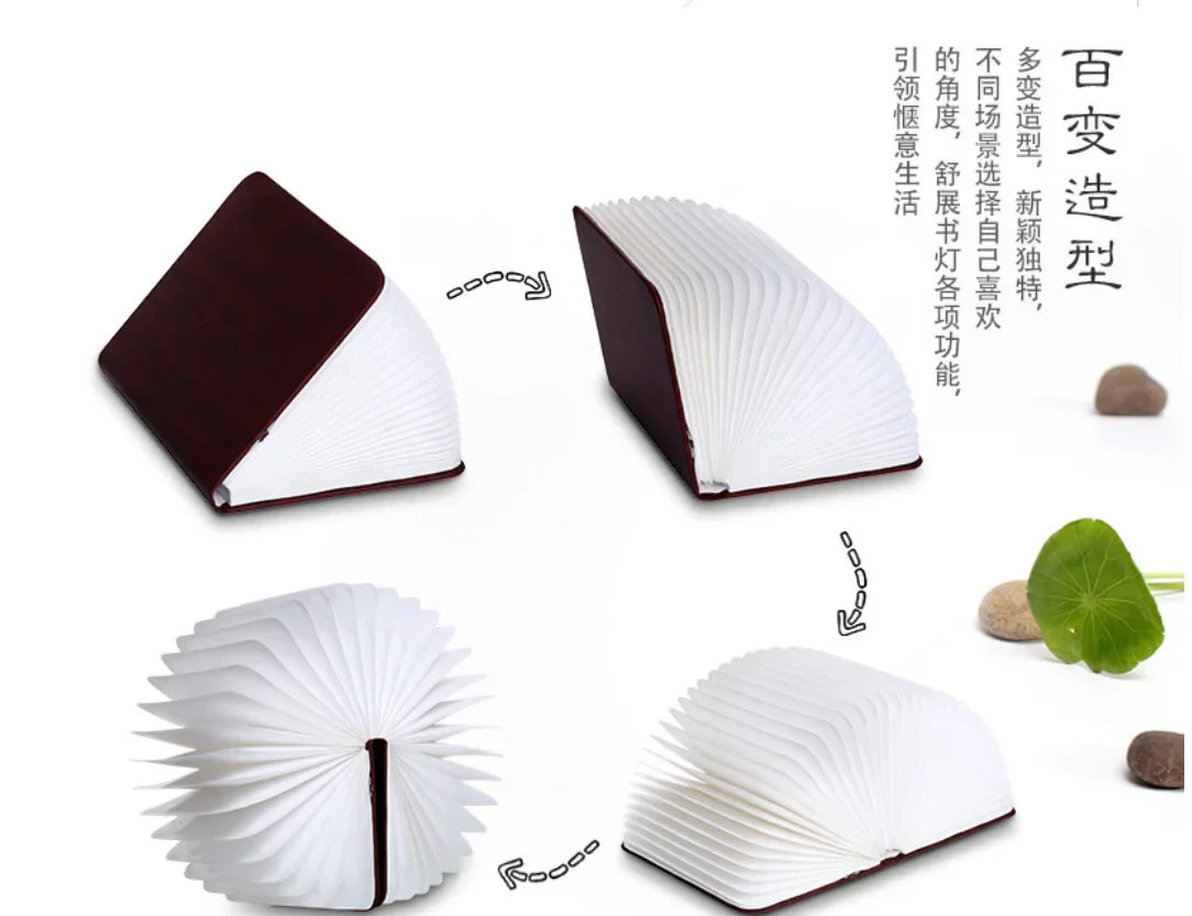 3D Folding RGB LED Book Light – USB Rechargeable Wooden Night Lamp for Bedroom & Desk Decor Night Lights LUNARITY GARAGE