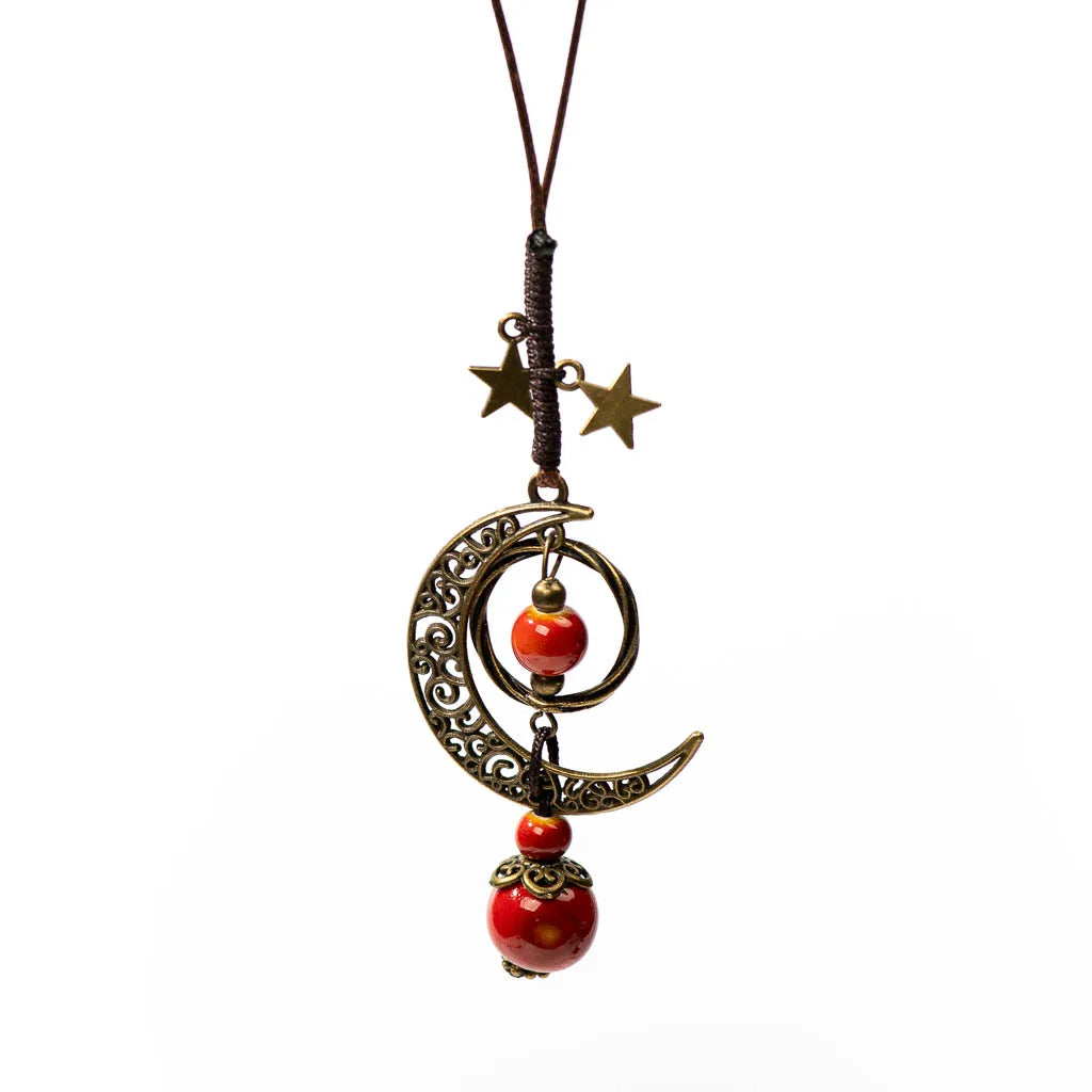 Star And Moon Ceramic Beads Chain Wind Pendant Necklace Necklace Lunarity Garage Red