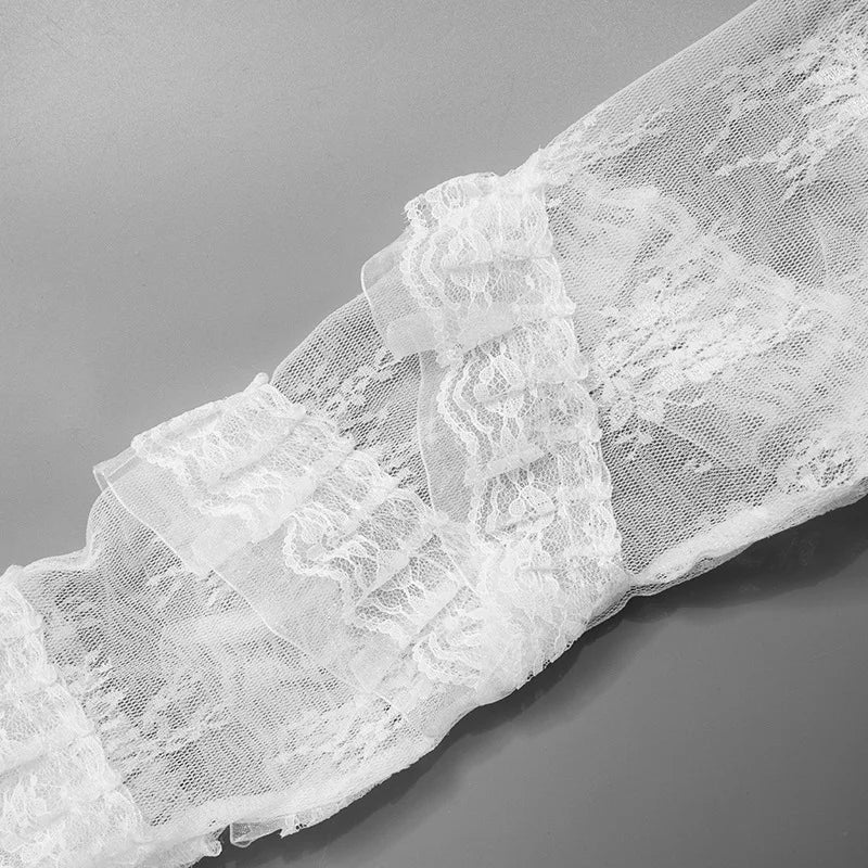 Y2K Vintage Lace Thigh High Sheer Ruffle Stockings Socks Lunarity Garage