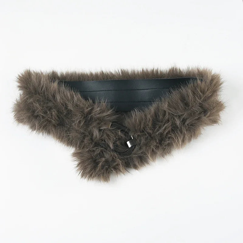 Winter Vintage Furry Patchwork Belt - PU Leather Decorative Waistband for Women Vintage Belt LUNARITY GARAGE