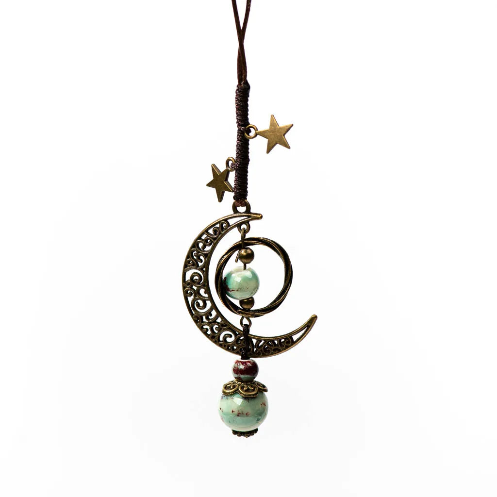 Star And Moon Ceramic Beads Chain Wind Pendant Necklace Necklace Lunarity Garage Green