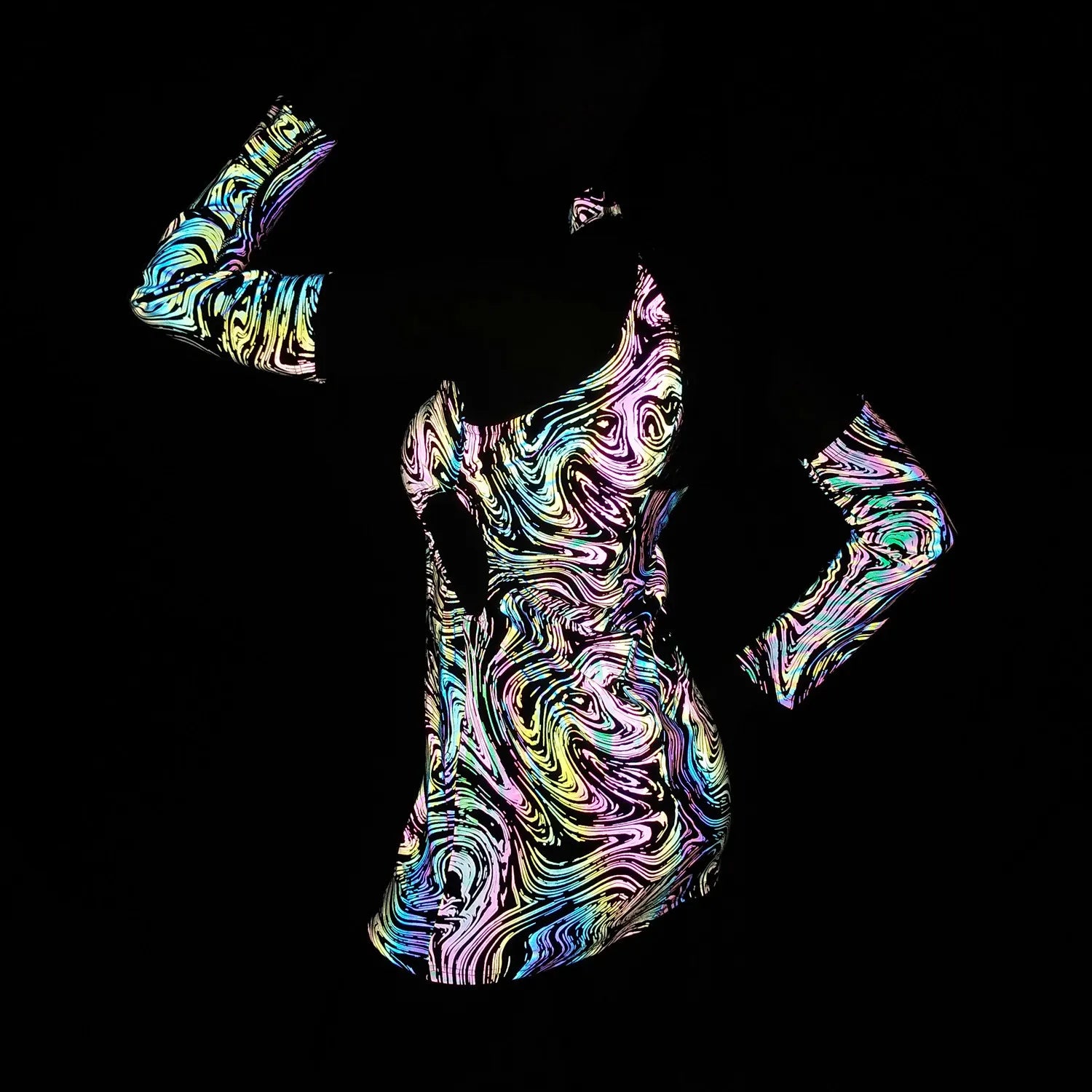 Reflective Halter Dress – Rainbow Mini Party Rave Festival Dress with Detachable Sleeves Dress LUNARITY GARAGE