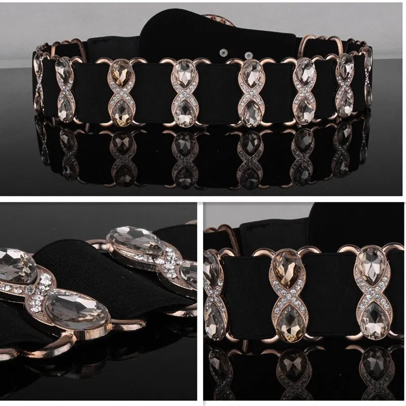 Crystal Rhinestone Elastic Waist Belt - Handmade Decorative Wide Belt for Dress & Coat Belt LUNARITY GARAGE