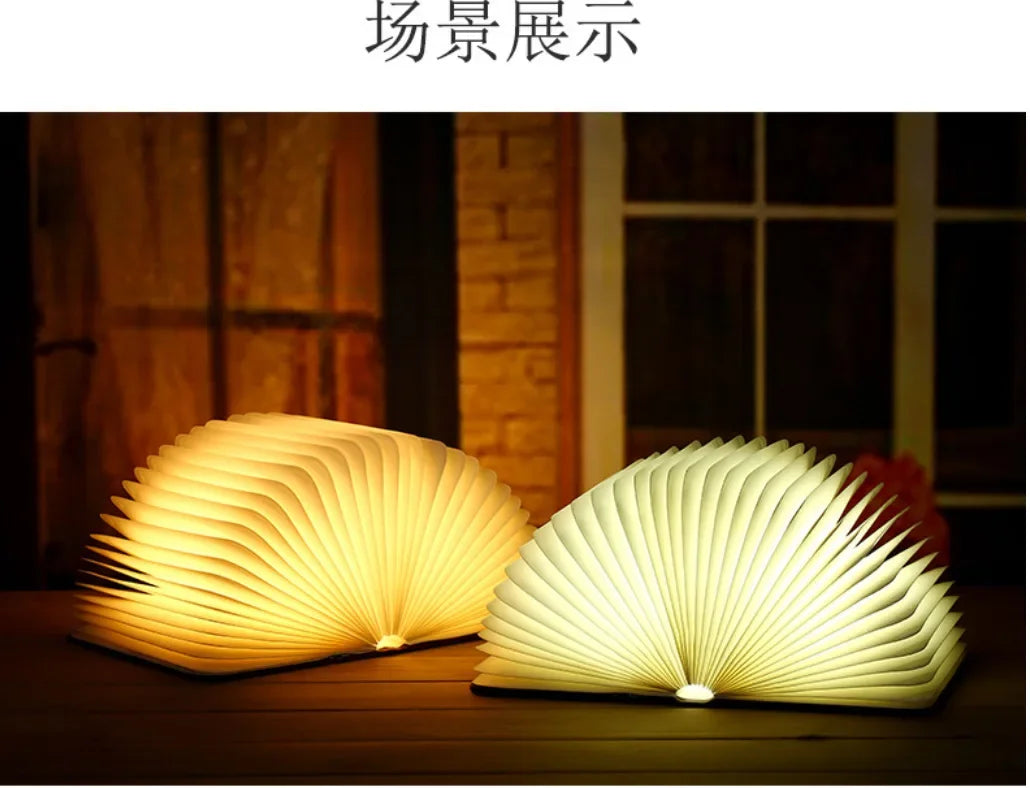3D Folding RGB LED Book Light – USB Rechargeable Wooden Night Lamp for Bedroom & Desk Decor Night Lights LUNARITY GARAGE