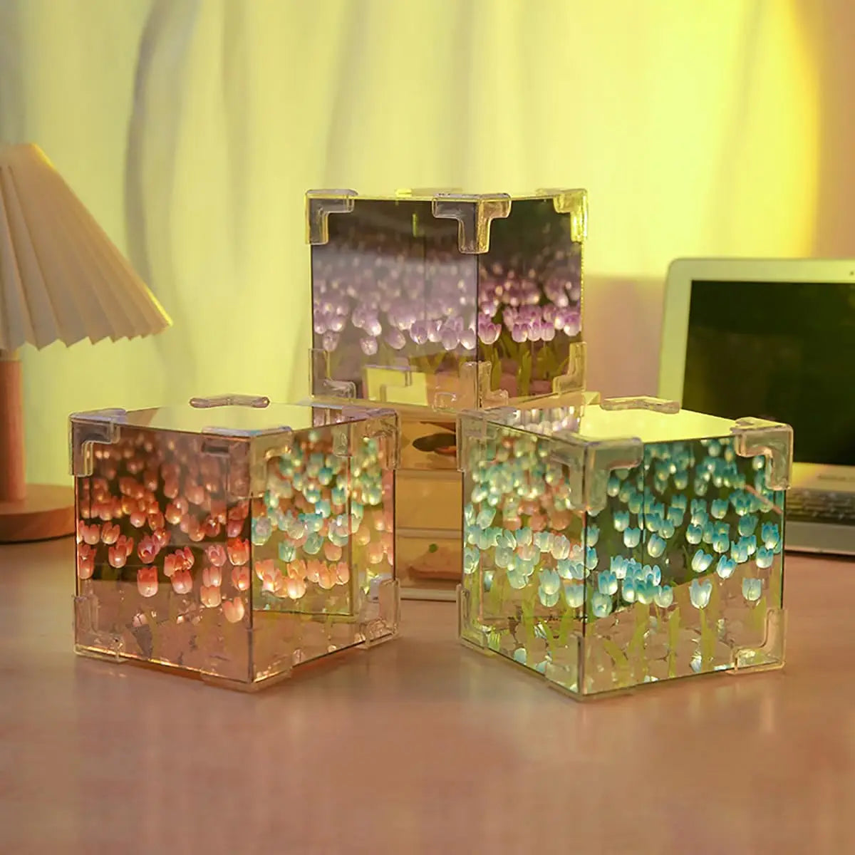 DIY Tulip LED Night Light – Magic Cube Table Lamp & Mirror 2-in-1 Decorative Gift Night Lights LUNARITY GARAGE