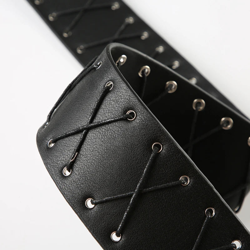 Vintage Bandage Tassel PU Belt – Y2K Hollow Out Decorative Waistband belt LUNARITY GARAGE