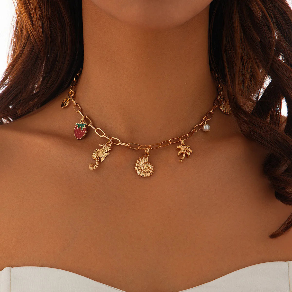 14K Gold Boho Seashell Cross Charm Necklaces Necklace Lunarity Garage 03