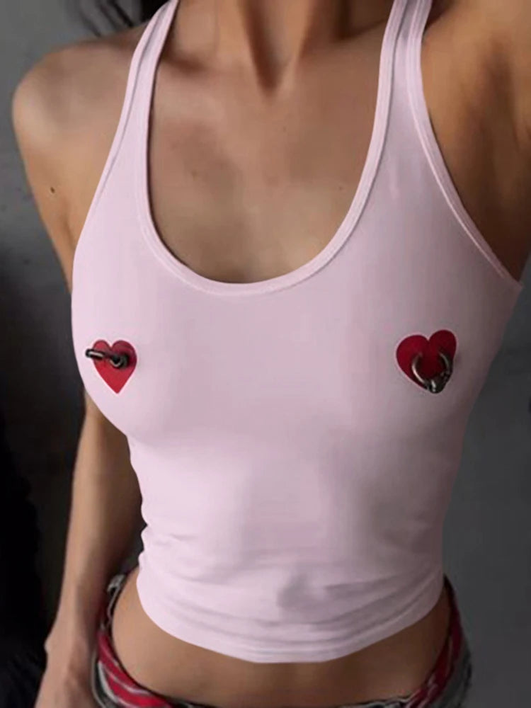 Heart Embroidered Crop Tank – Playful & Chic Summer Staple Tank top LUNARITY GARAGE Pink S