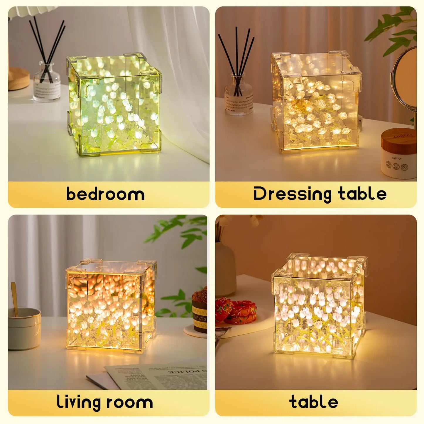 DIY Tulip LED Night Light – Magic Cube Table Lamp & Mirror 2-in-1 Decorative Gift Night Lights LUNARITY GARAGE