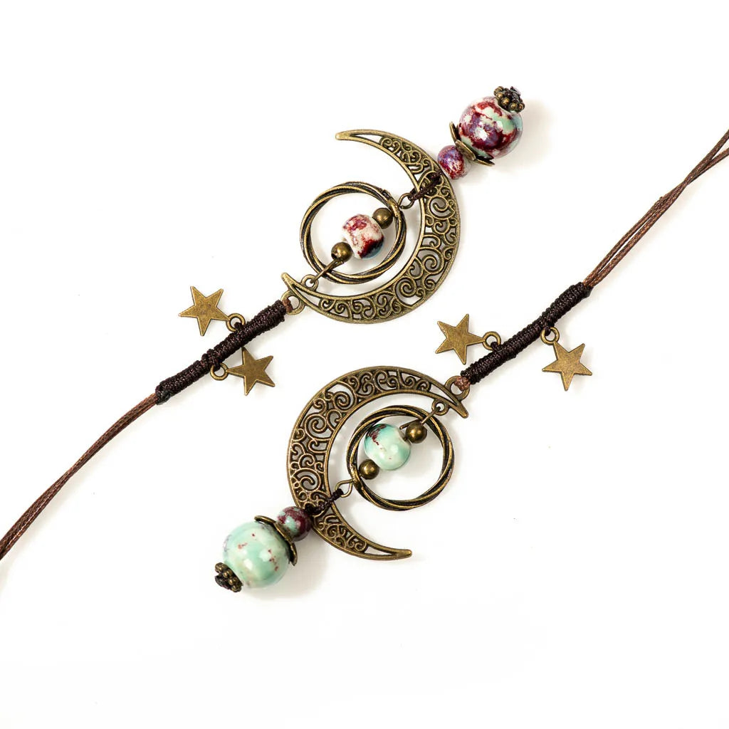 Star And Moon Ceramic Beads Chain Wind Pendant Necklace Necklace Lunarity Garage