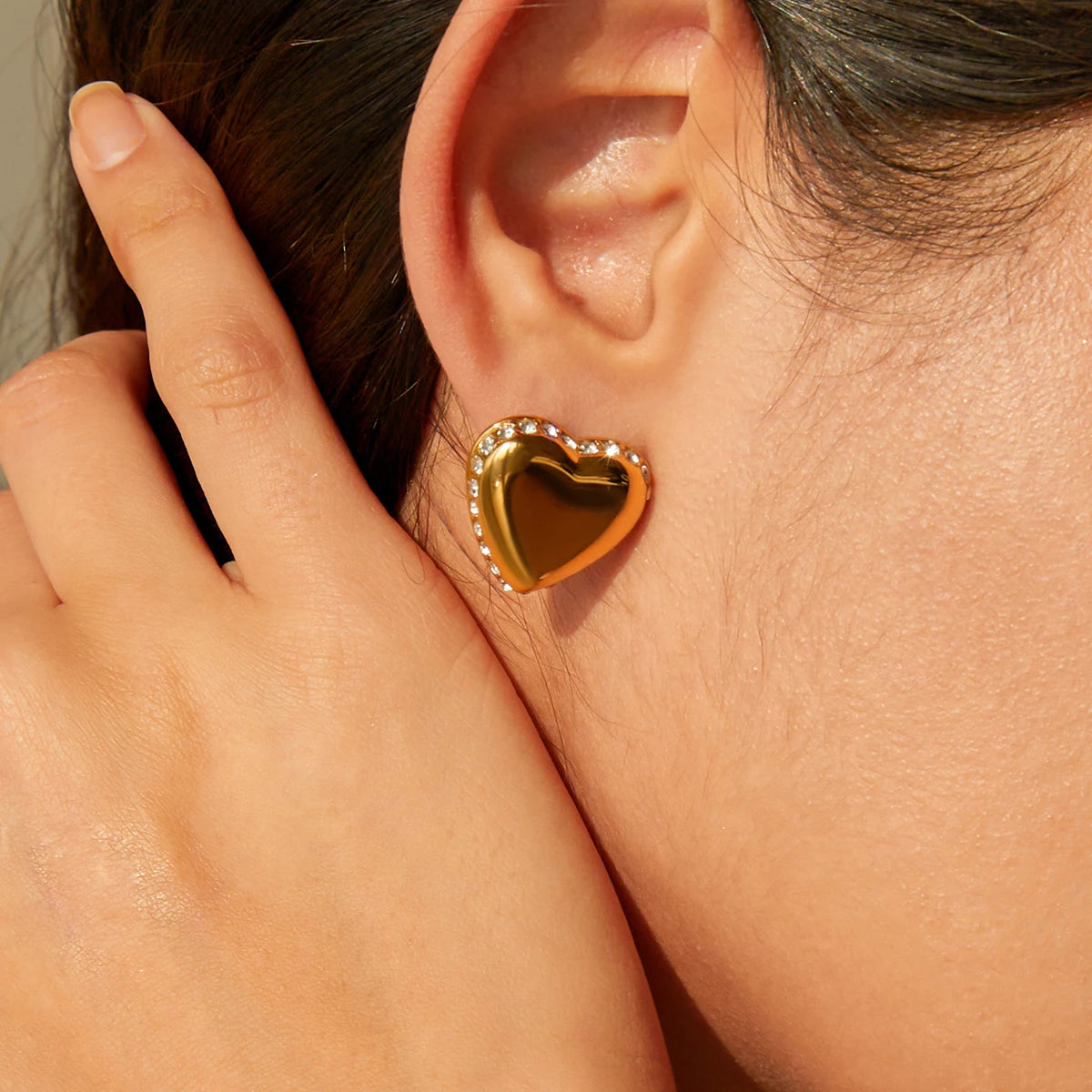 Sweet Love Heart with Rhinestone Inlay Earrings earrings LUNARITY GARAGE