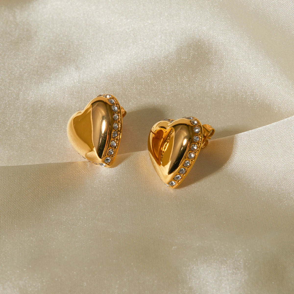 Sweet Love Heart with Rhinestone Inlay Earrings earrings LUNARITY GARAGE