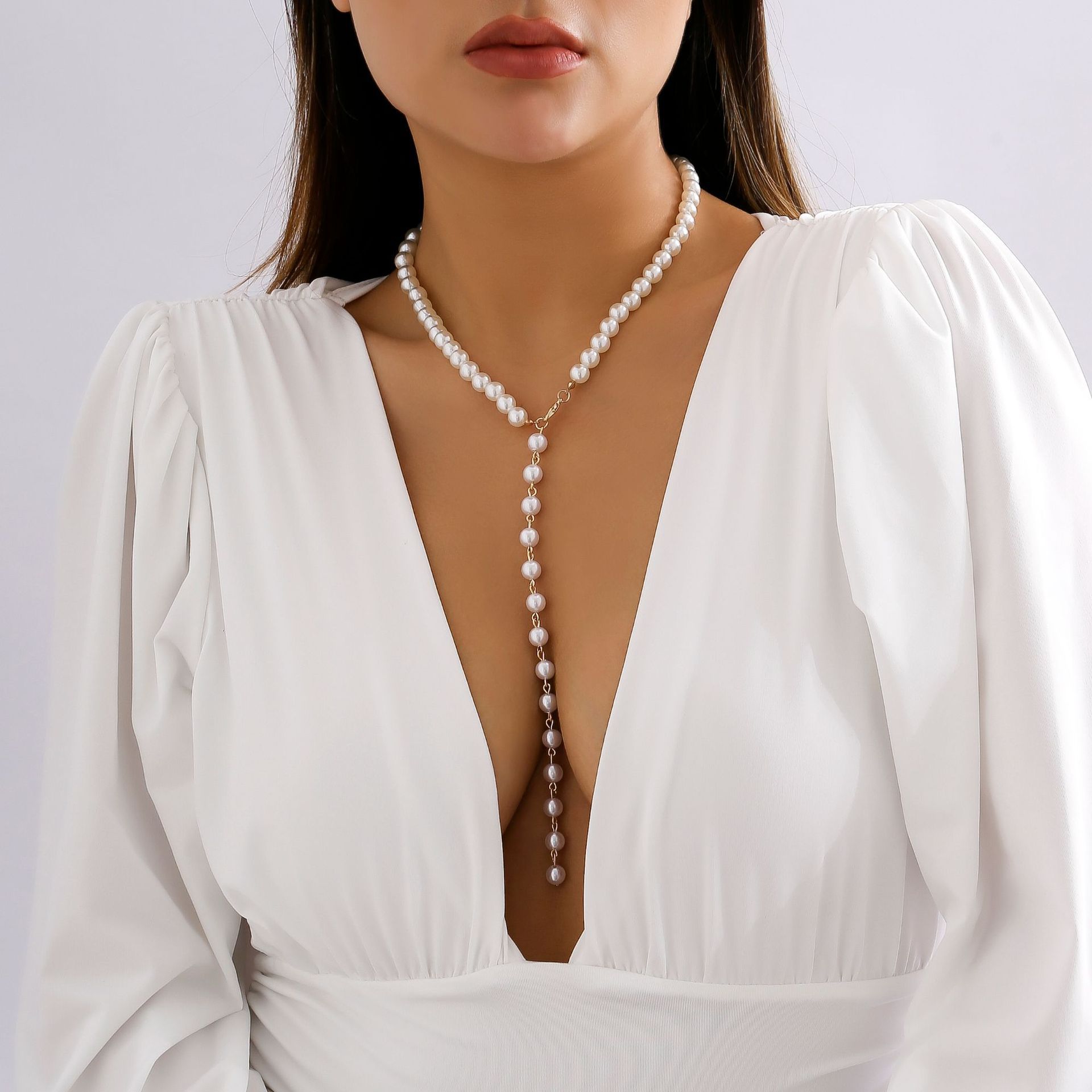 Retro Round Beads Chain Beaded Simple Tassel Long Necklace necklaces LUNARITY GARAGE Gold 5181