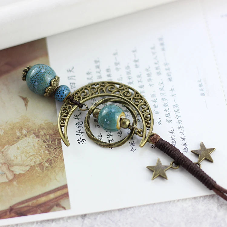 Star And Moon Ceramic Beads Chain Wind Pendant Necklace Necklace Lunarity Garage