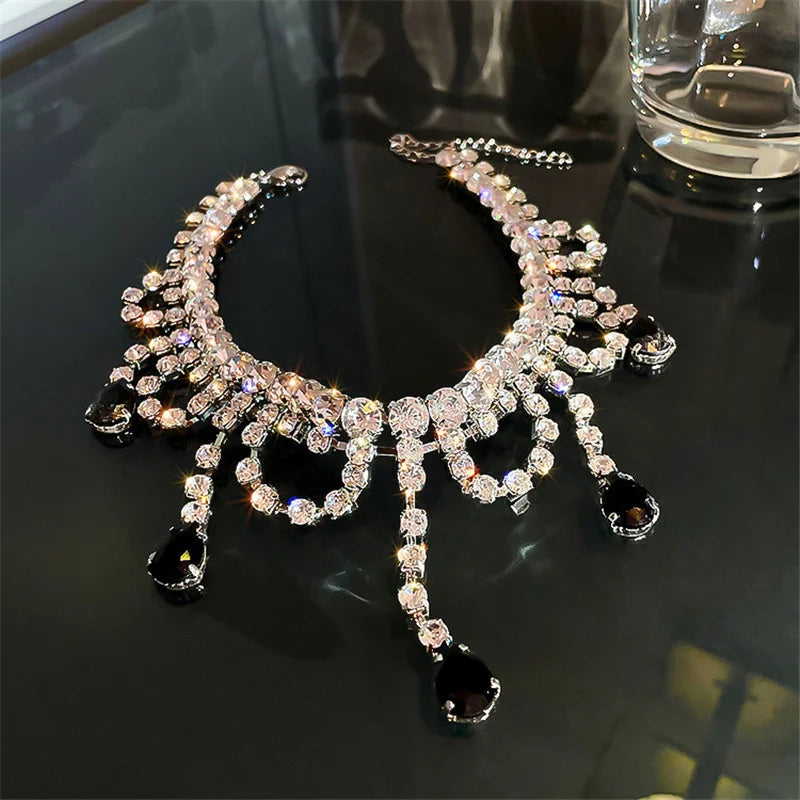Black Water Drop Crystal Choker Necklace Necklace Lunarity Garage Default Title