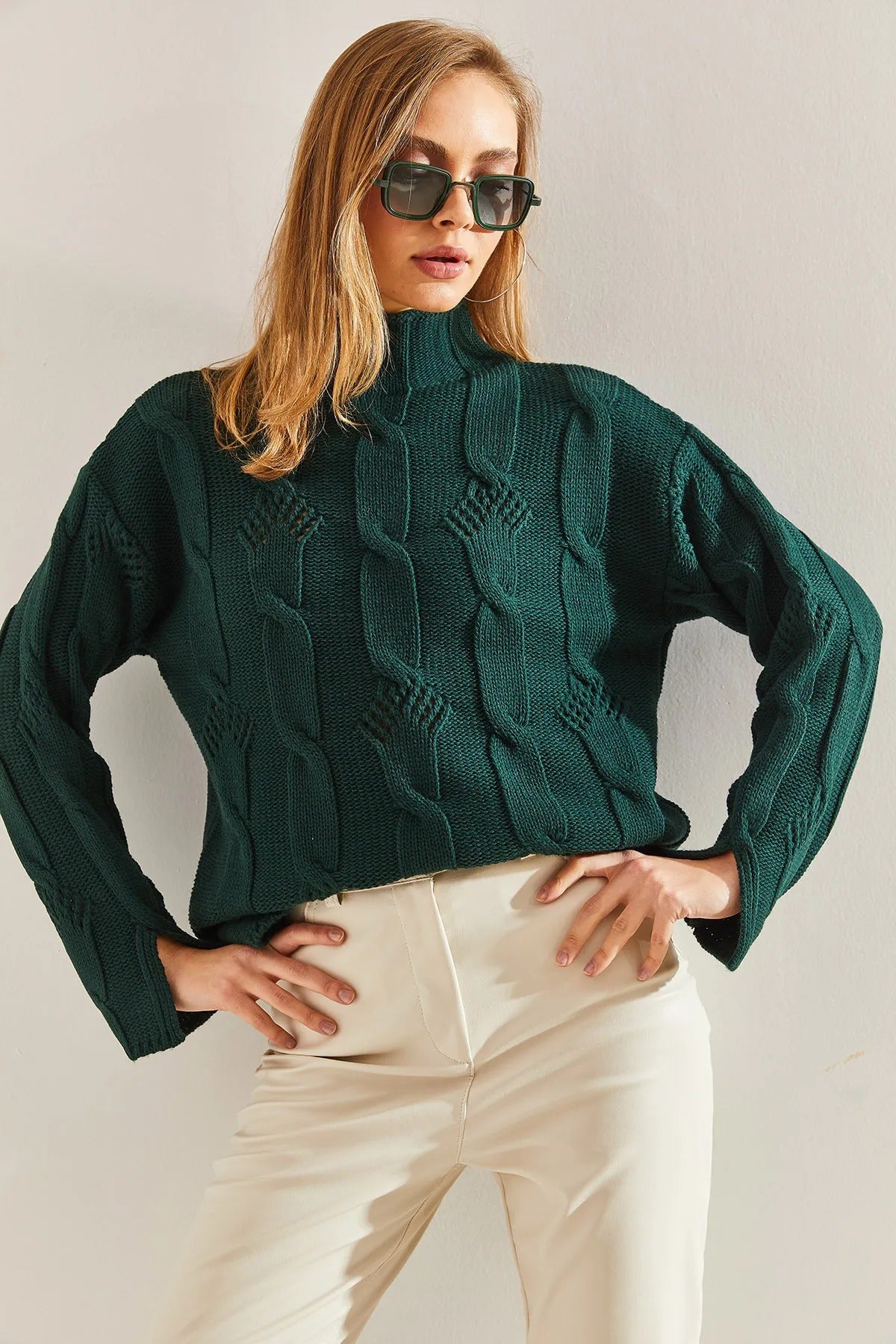 Women's Half-Turtleneck Cable Knit Sweater sweater LUNARITY GARAGE