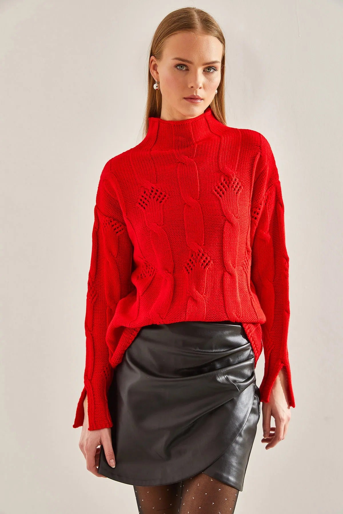 Women's Half-Turtleneck Cable Knit Sweater sweater LUNARITY GARAGE