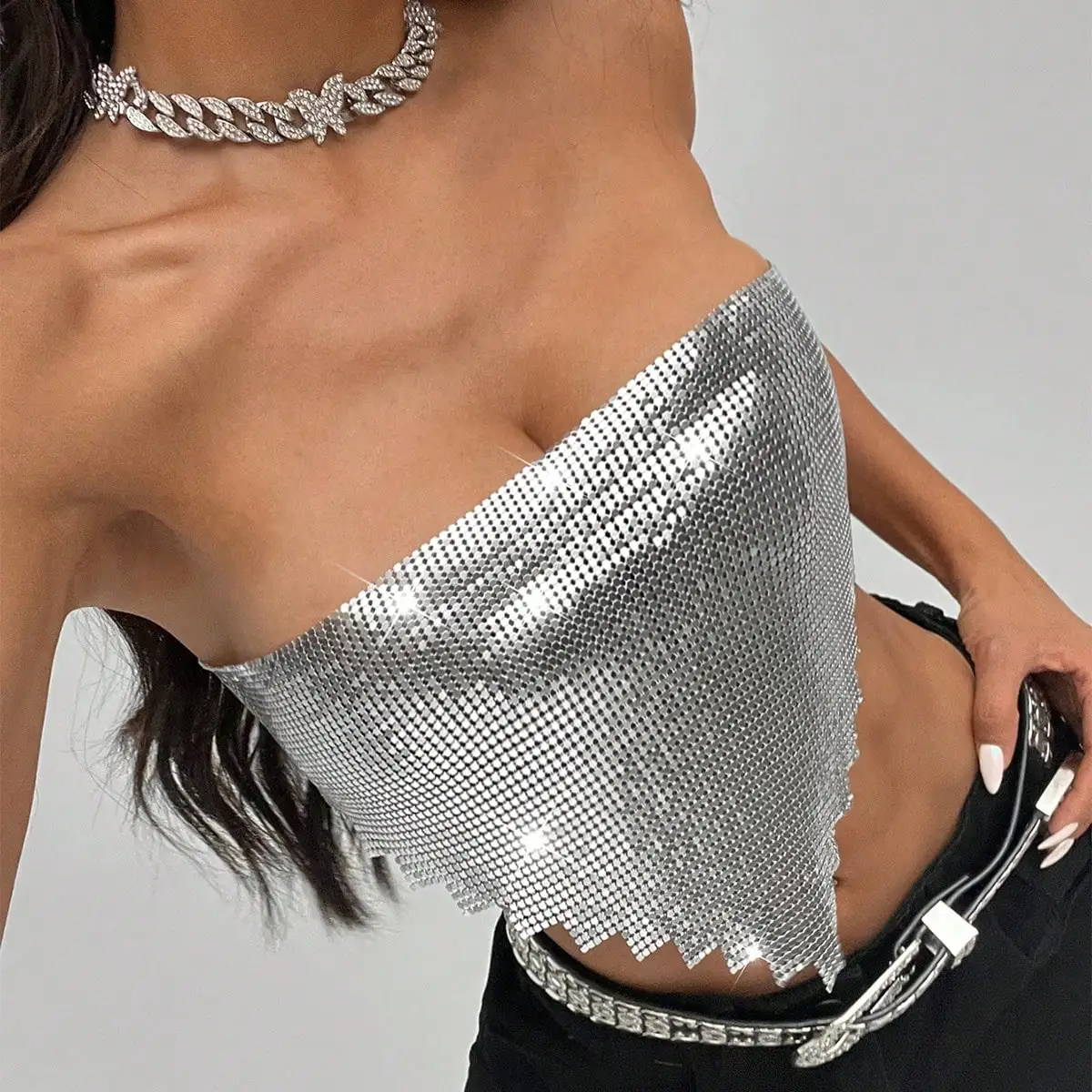 Chic Metal Sequins Party Tank Top crop top LUNARITY GARAGE