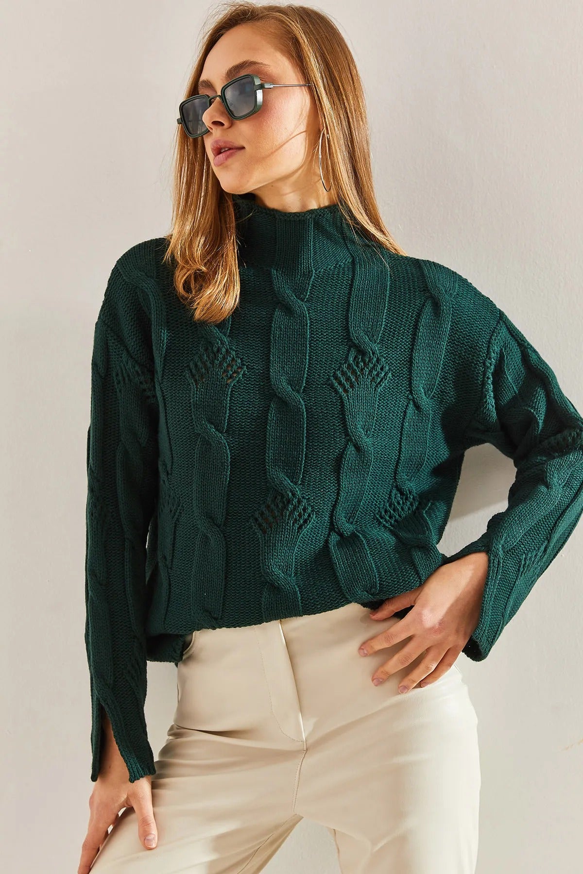 Women's Half-Turtleneck Cable Knit Sweater sweater LUNARITY GARAGE