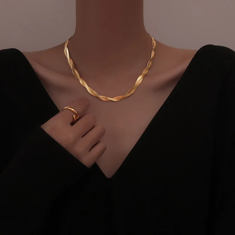 Golden Herringbone Braided Necklace & Bracelet Set set LUNARITY GARAGE Necklace