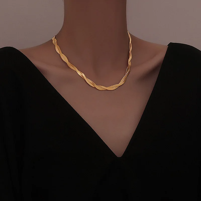 Golden Herringbone Braided Necklace & Bracelet Set set LUNARITY GARAGE