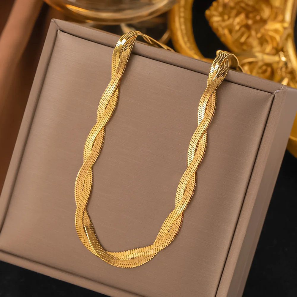 Golden Herringbone Braided Necklace & Bracelet Set set LUNARITY GARAGE