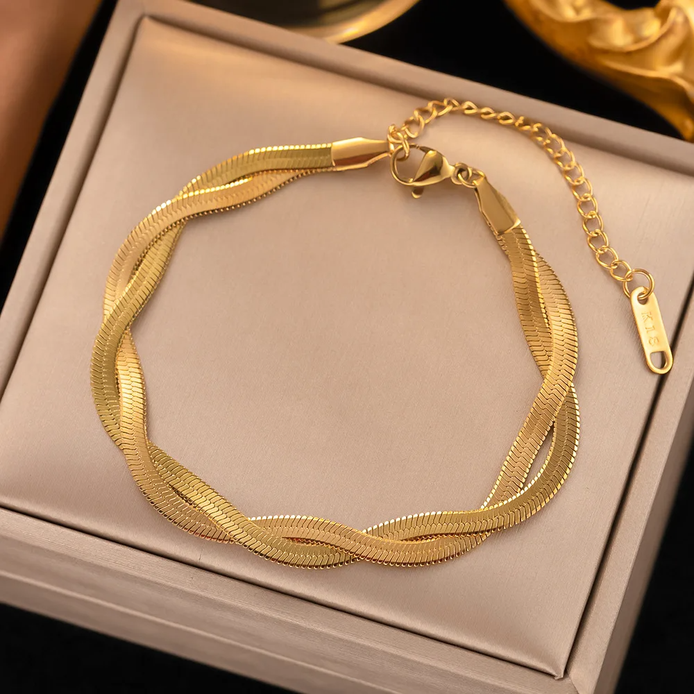 Golden Herringbone Braided Necklace & Bracelet Set set LUNARITY GARAGE Bracelet