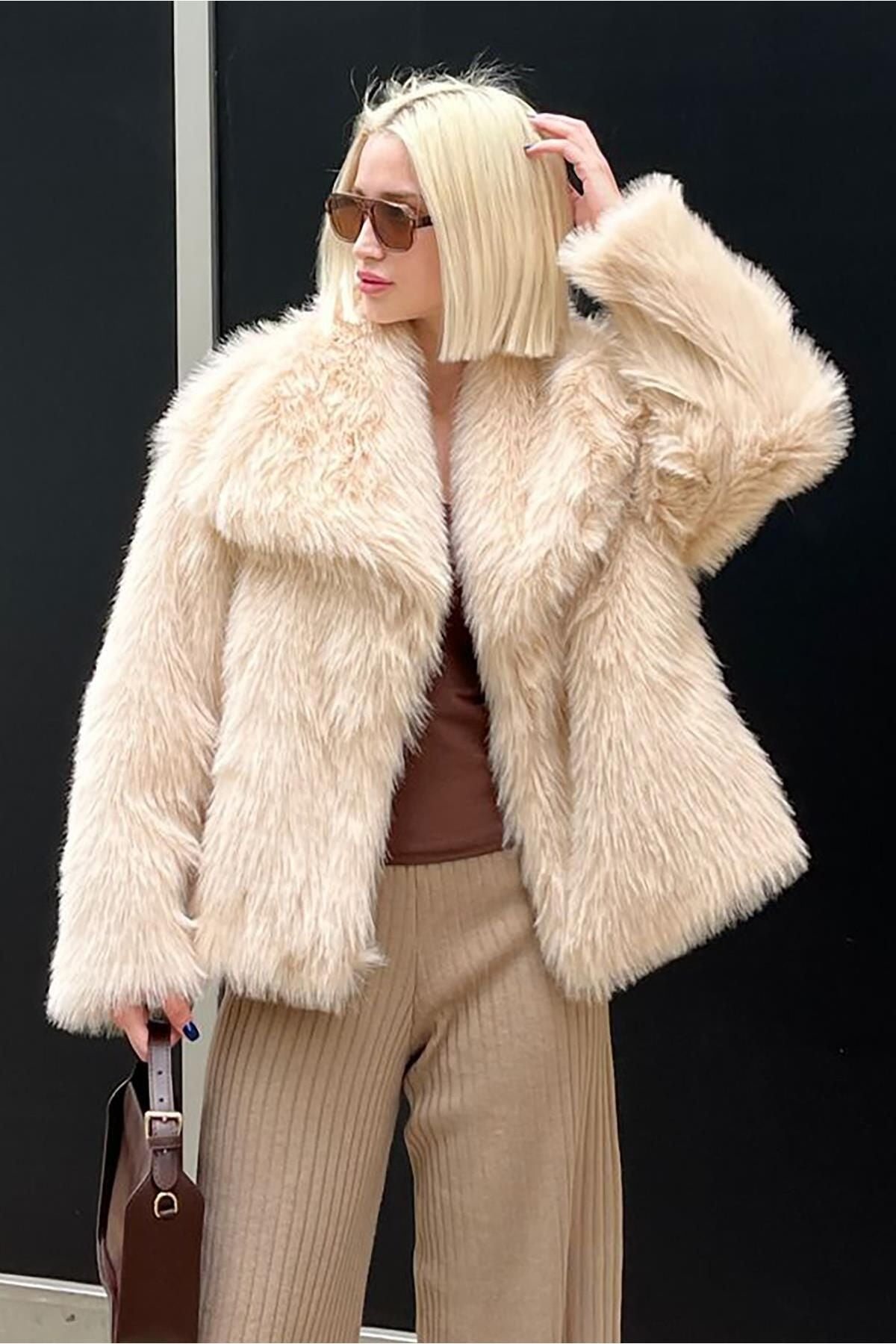 Women's Smoked Textured Faux Fur Coat coat LunarityGarage Beige S