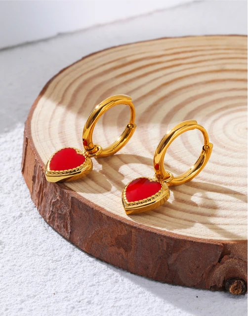 Cute Red Heart Chic Golden Hoop Earrings earrings LUNARITY GARAGE   