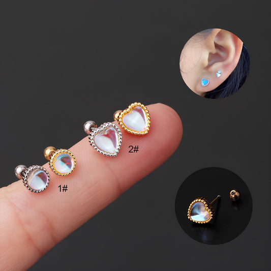 Simple Round & Peach Heart Moonstone Ear Bone Stud – Stainless Steel stud earrings LUNARITY GARAGE Set  