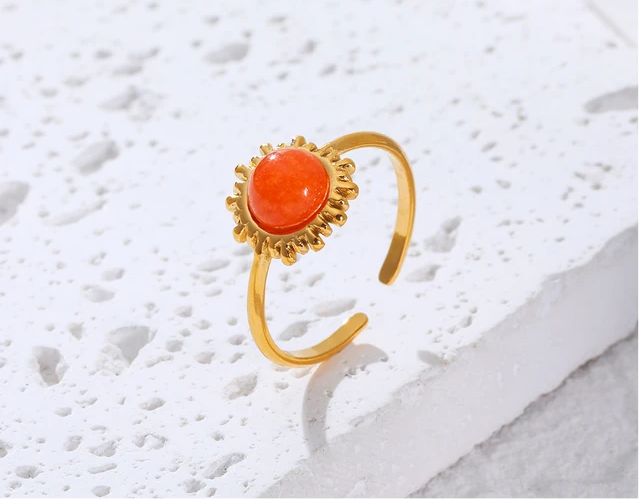 Retro Lucy Orange Natural Stone Golden Ring ring LUNARITY GARAGE   