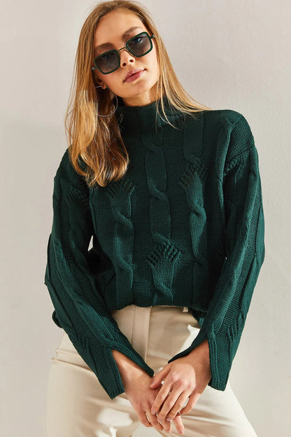Women's Half-Turtleneck Cable Knit Sweater sweater LUNARITY GARAGE