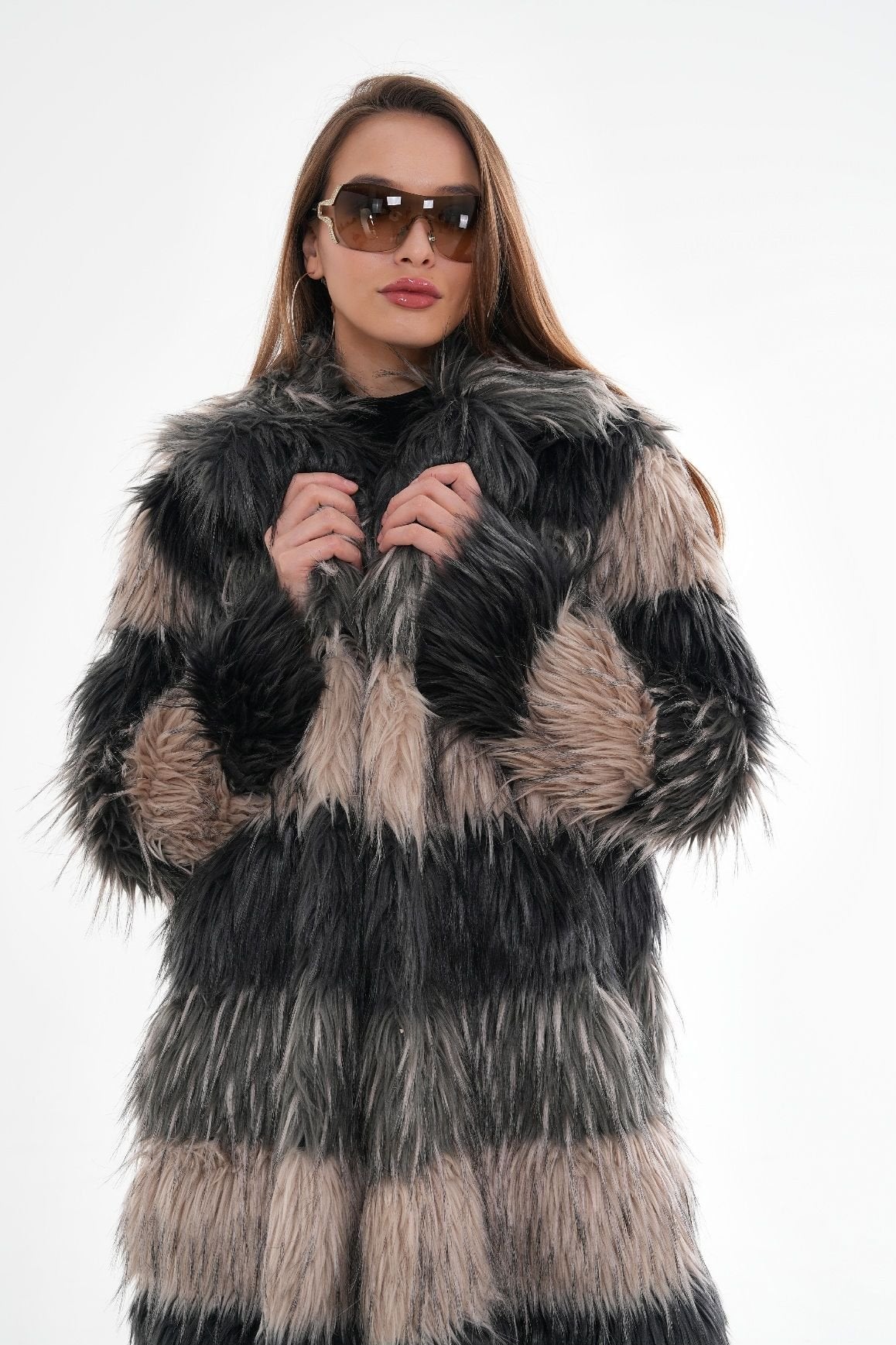 Chic Two-Tone Long Faux Fur Coat – Luxe Winter Statement faux fur coat LUNARITY GARAGE