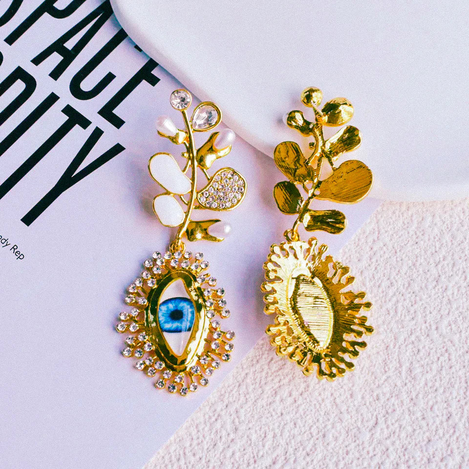 Rhinestone Gold Color Eyes Earrings earrings LUNARITY GARAGE