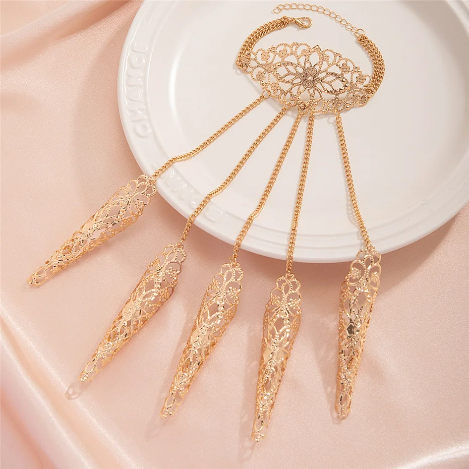 Creative Exaggerated Dubai Indian Finger Wrist Chain Bracelets - Y2K Steampunk Jewelry Finger Bracelet LUNARITY GARAGE