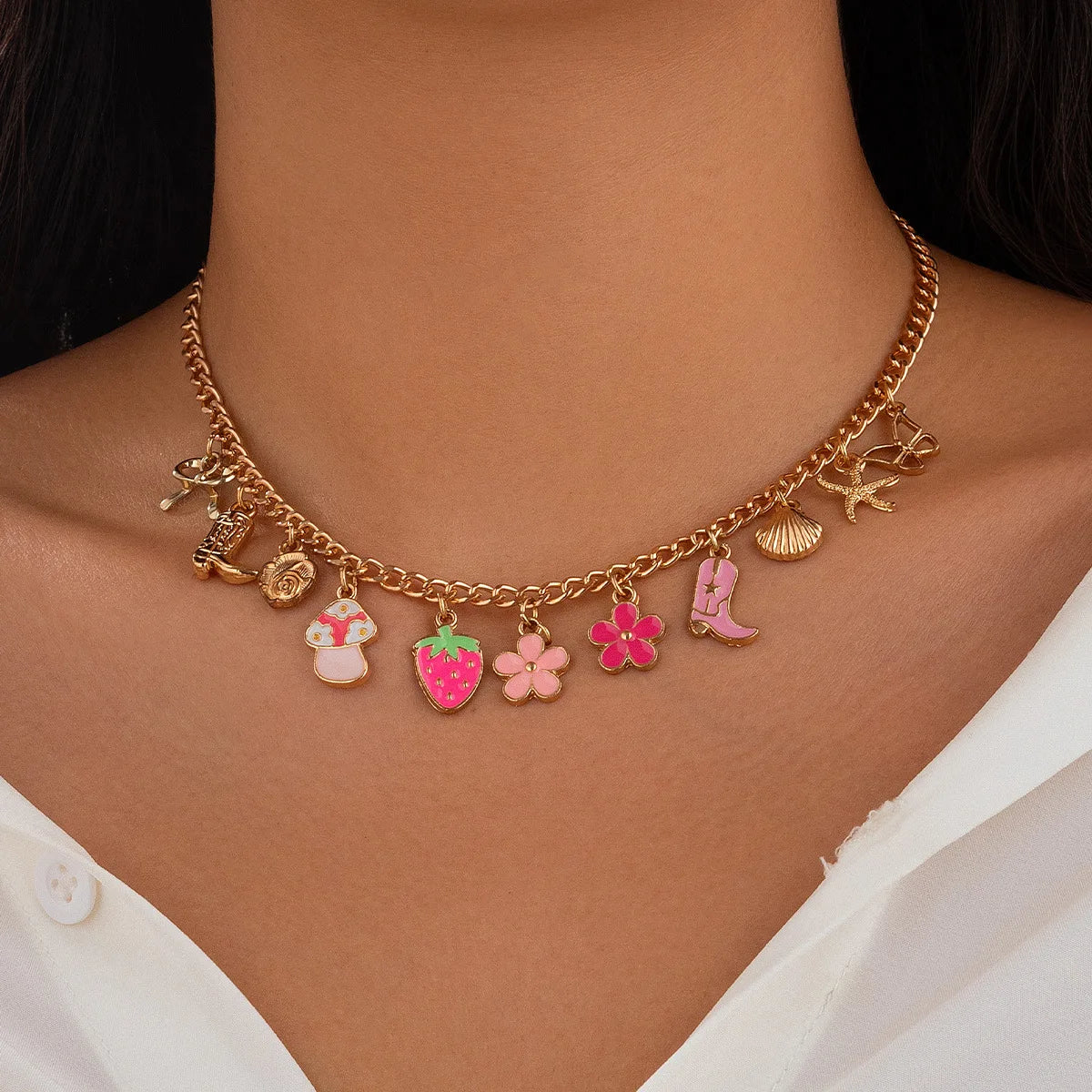 14K Gold Boho Seashell Cross Charm Necklaces Necklace Lunarity Garage 05