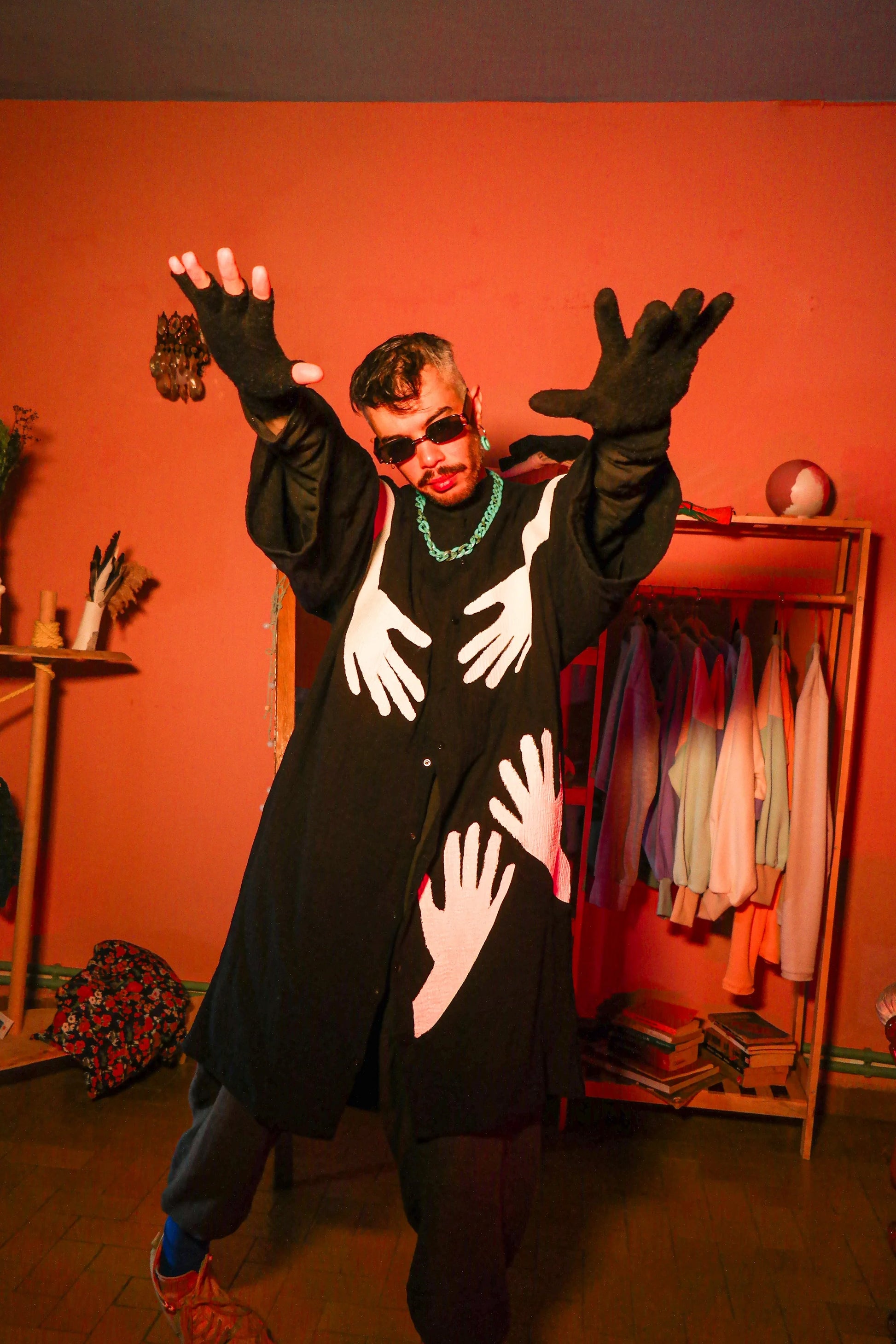 Black Muslin Silhouette Hand Design Shirt shirt LUNARITY GARAGE S